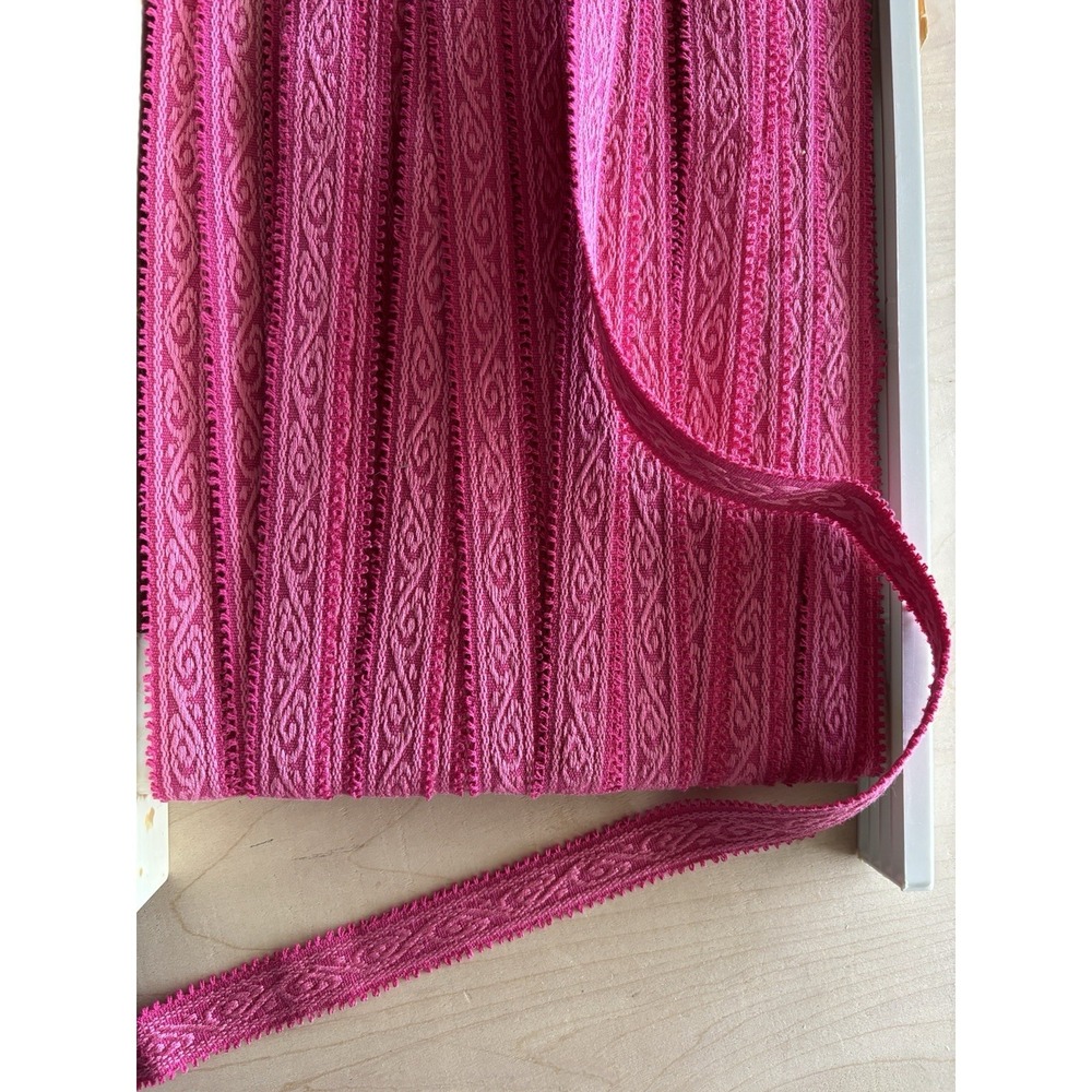 Vtg Conso Sewing Trim 22 Yards + Hot Pink Jacquard 1" Wide Picot Edges Boho
